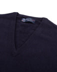 Dark Navy Chatsworth 2ply V-Neck Cashmere Sweater Robert Old