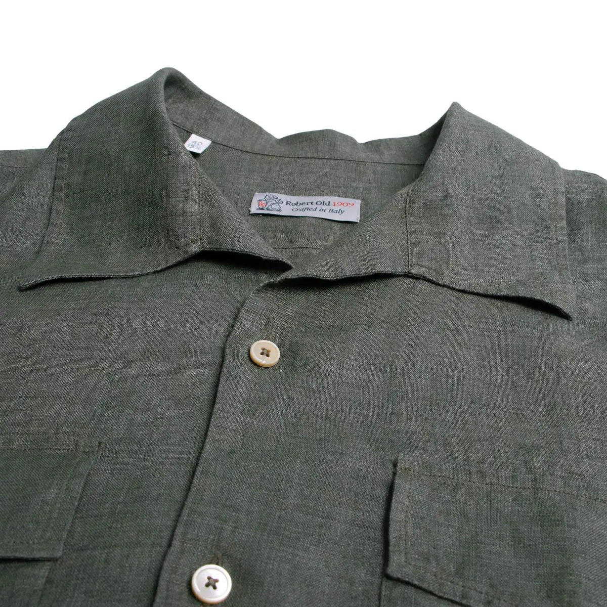 Dark Green Italian Linen Short Sleeve Shirt S/S SHIRTS Robert Old   