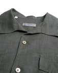 Dark Green Italian Linen Short Sleeve Shirt S/S SHIRTS Robert Old   