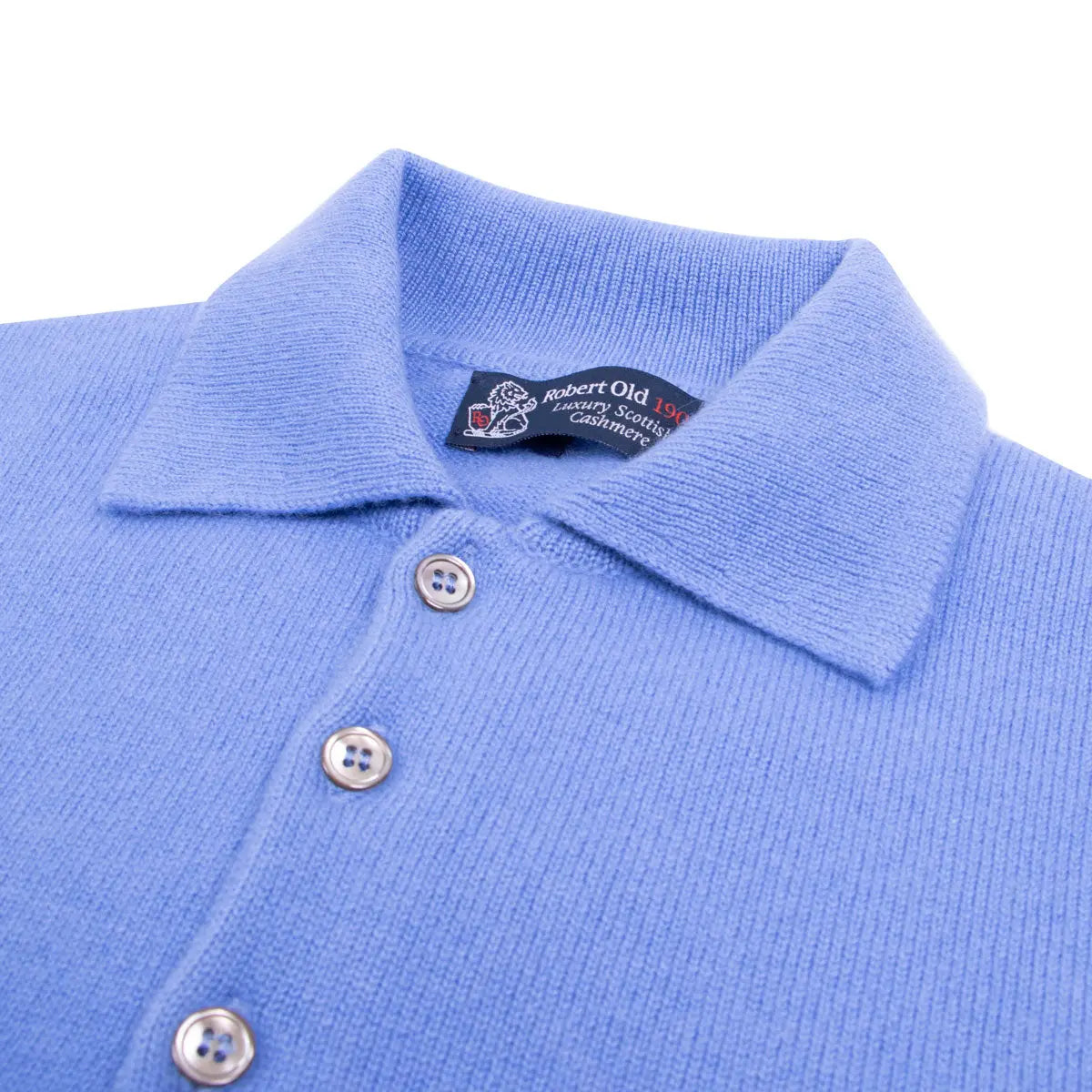 Isfahan Blue Balvenie 3 Button 4ply Cashmere Polo Sweater Robert Old