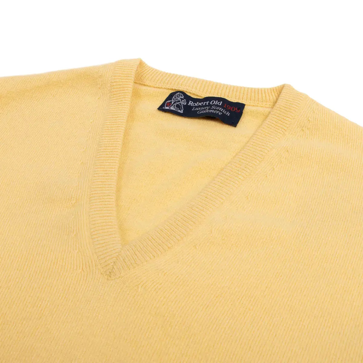 Lemon Frost Chatsworth 2ply V-Neck Cashmere Sweater Robert Old