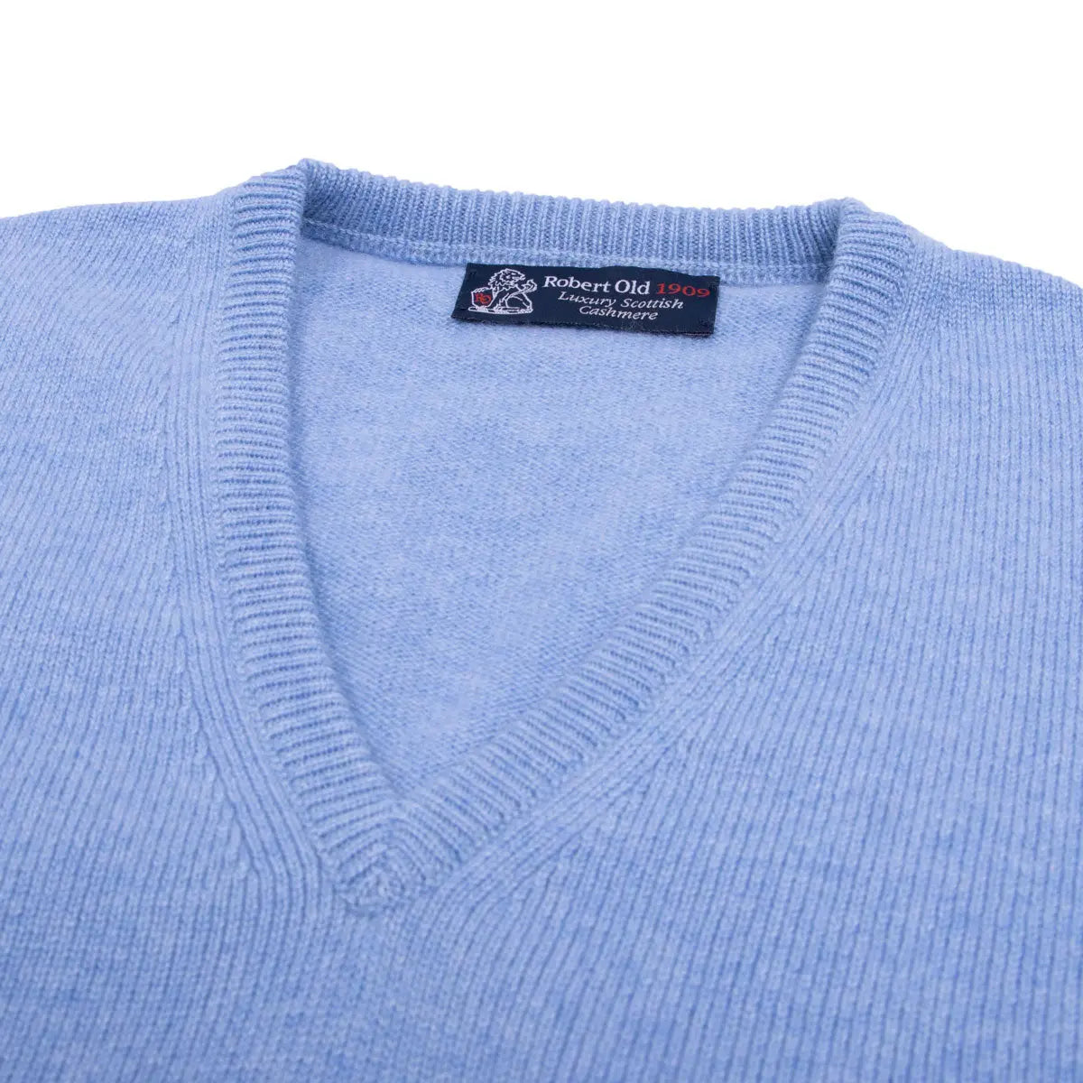 Blue Haze Tobermorey 4ply V-Neck Cashmere Sweater Robert Old