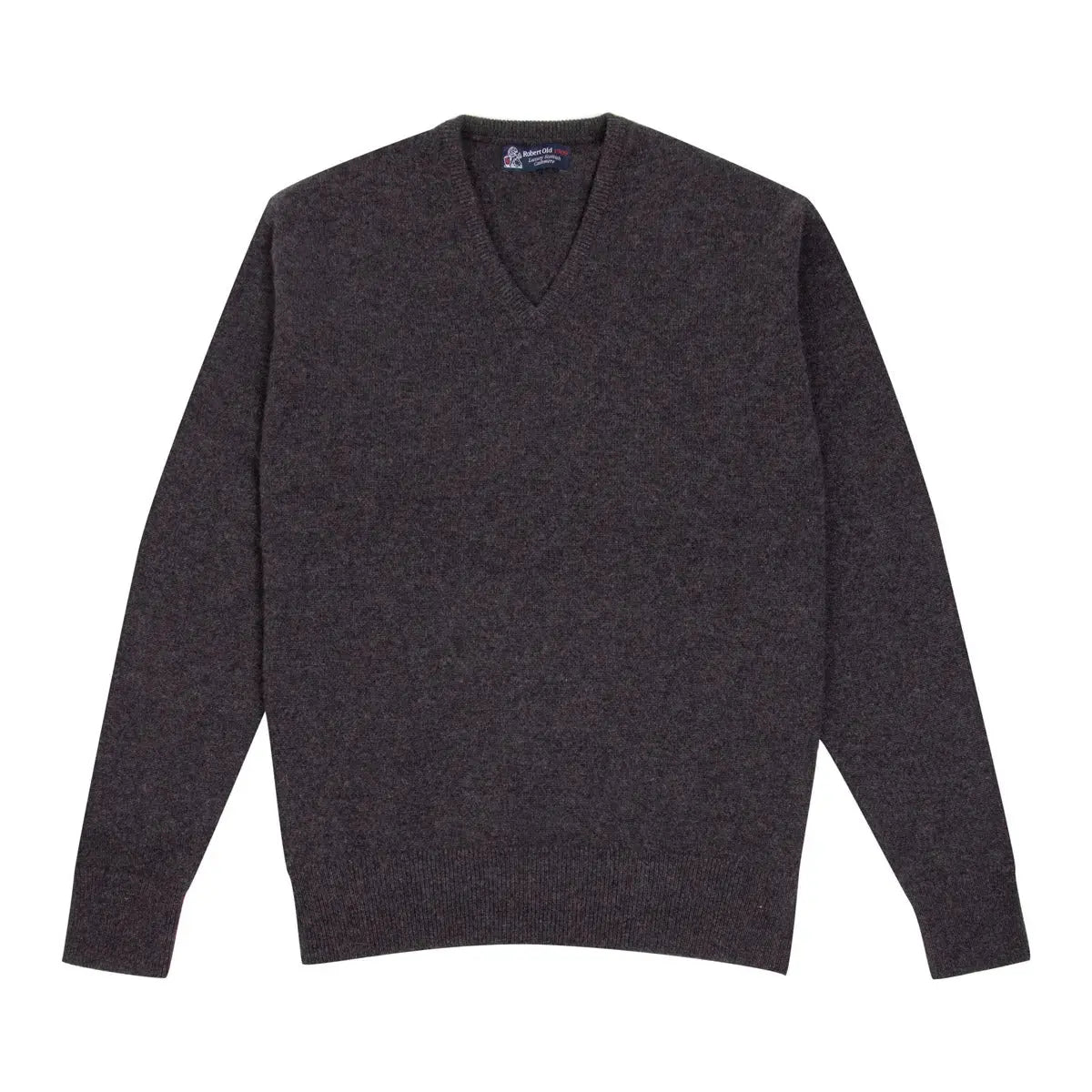 Charcoal Tobermorey 4ply V-Neck Cashmere Sweater Robert Old