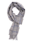 Pewter & Cobalt Windowpane Cashmere Scarf  Robert Old Grey  