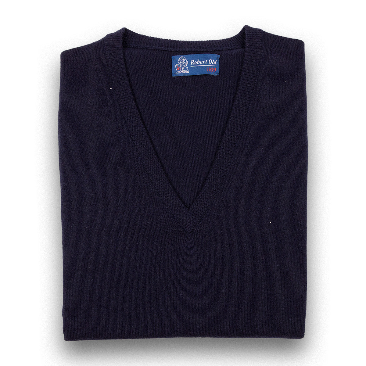 Dark Navy Blenheim Cashmere Sleeveless V-Neck Sweater  Robert Old Dark Navy UK 36&quot; 