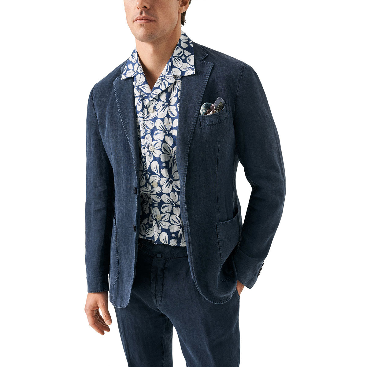 Blue Floral Linen Resort Shirt  Eton   