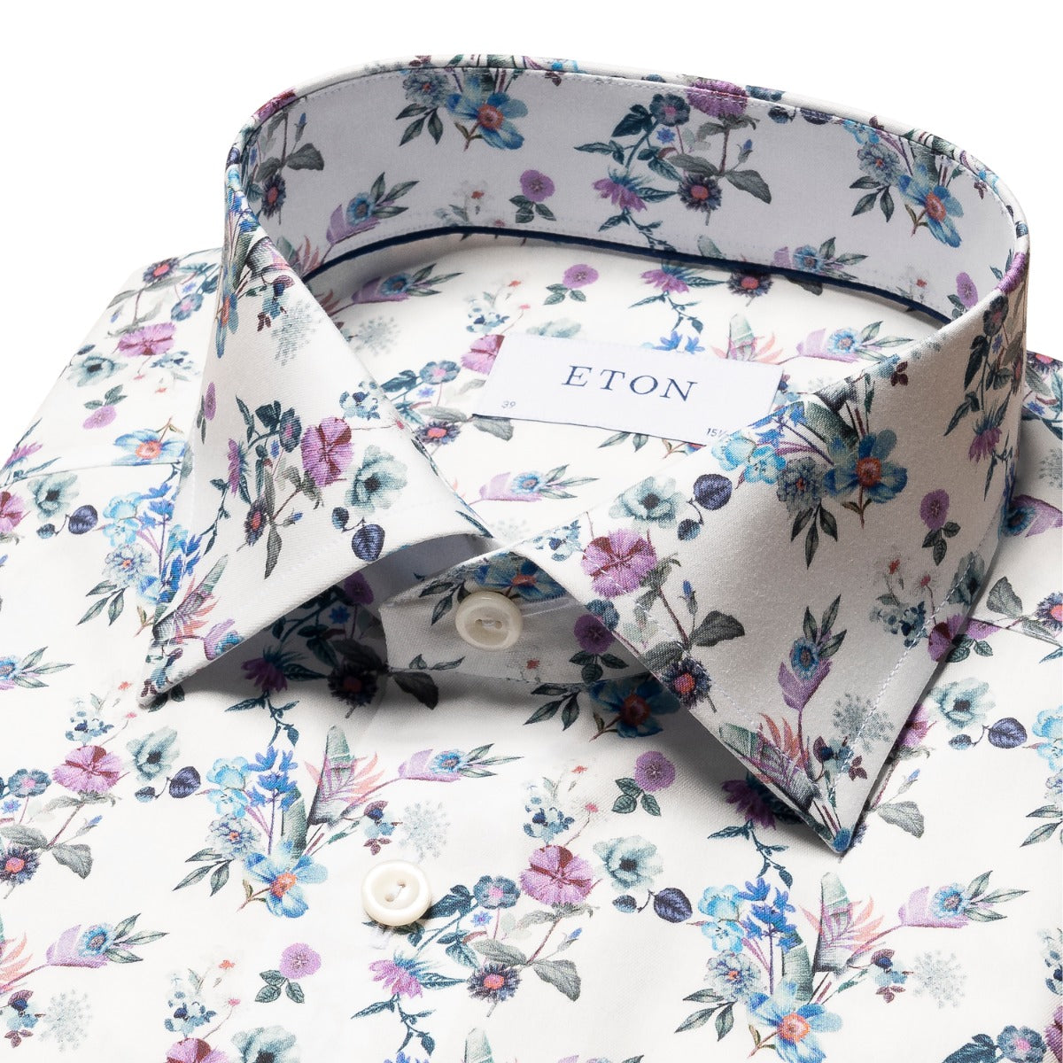 Light Blue Floral Twill Slim Fit Shirt  Eton   