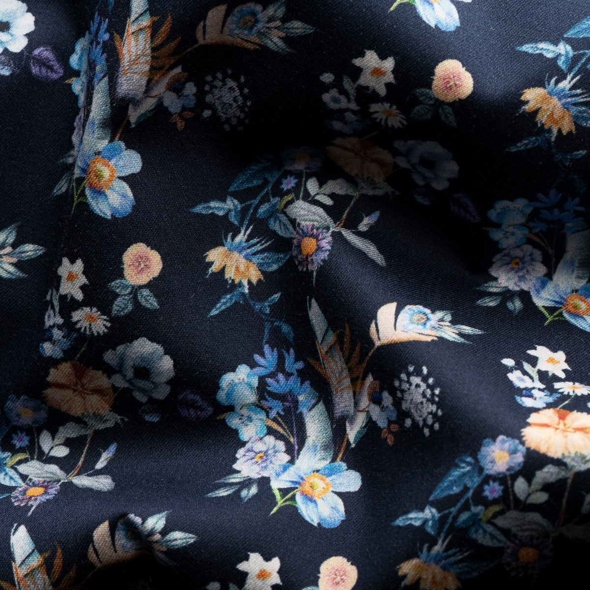 Navy Blue Floral Print Contemporary Fit Twill Shirt  Eton   