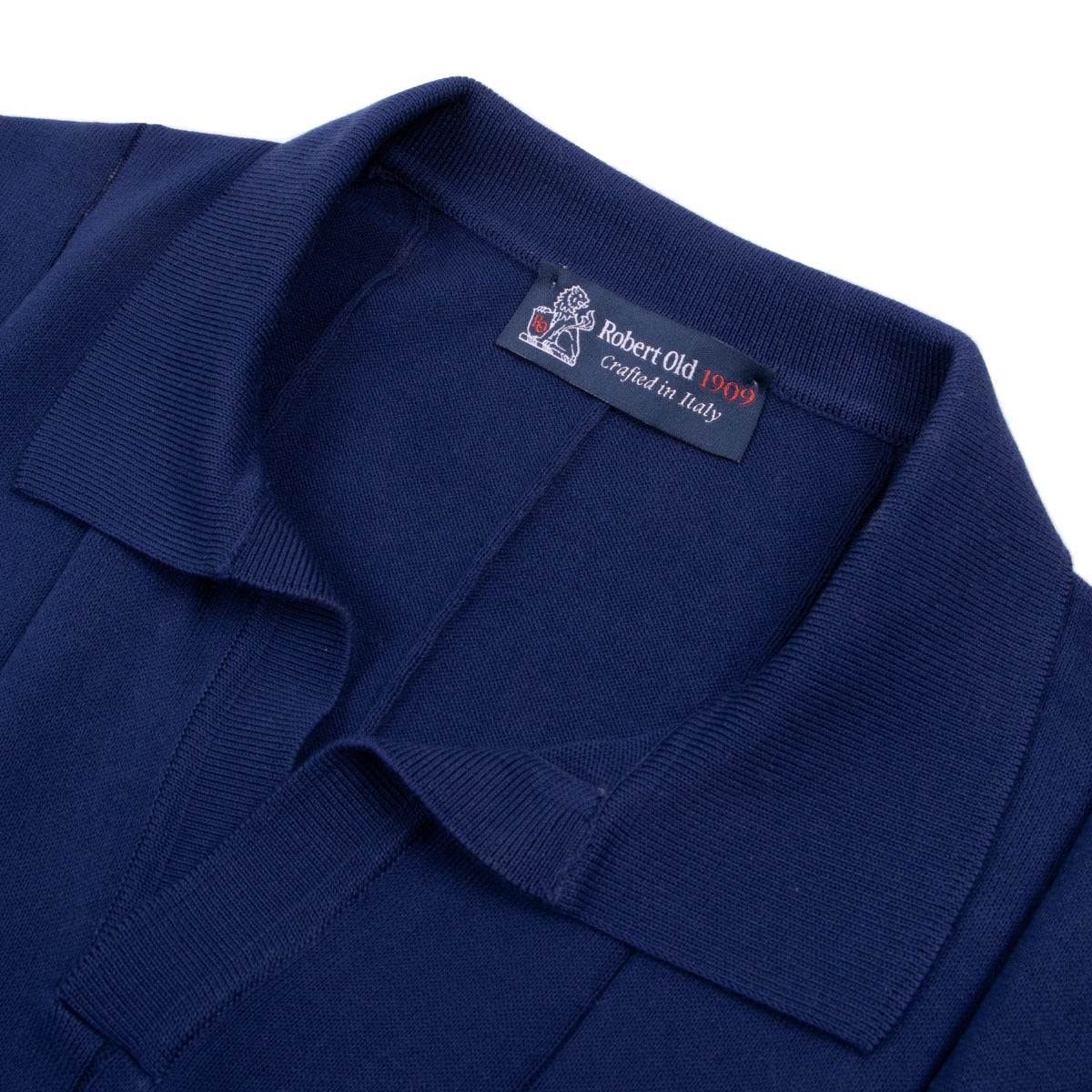 Navy 100% Cotton Wide-Ribbed Polo Shirt  Robert Old   