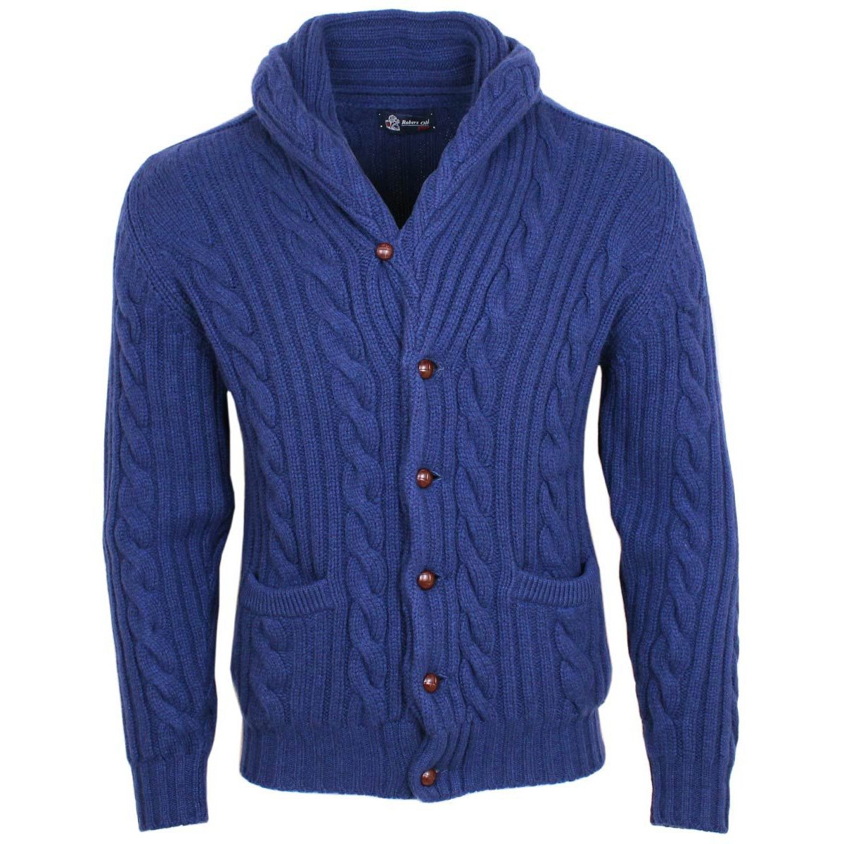 Inchiostro Blue Balmour 8Ply Shawl Collar Cable Cashmere Cardigan  Robert Old   