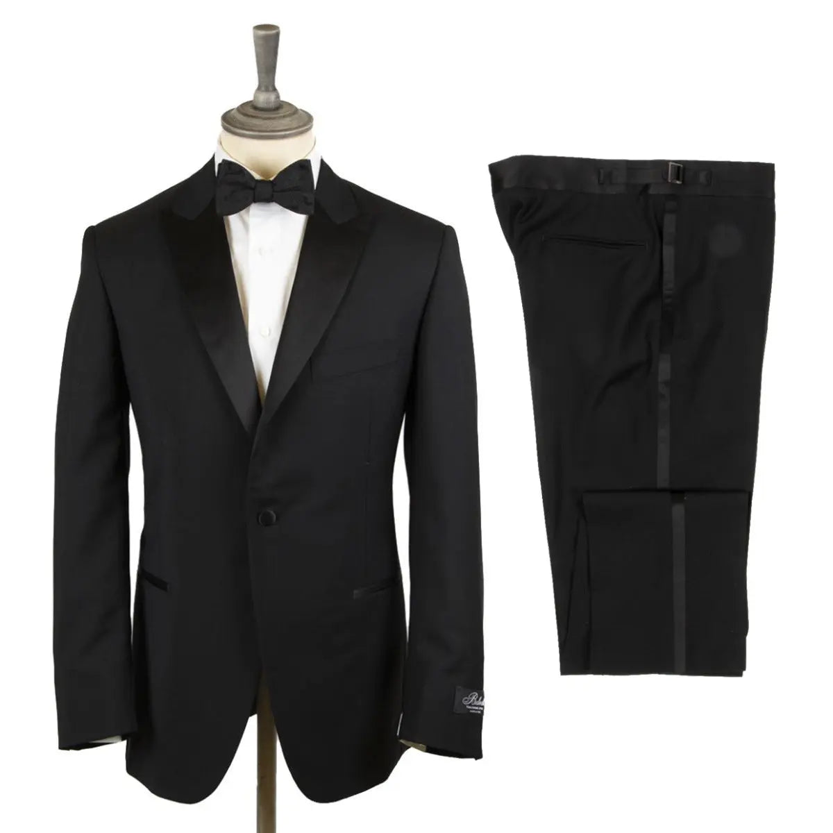 Black Wool & Mohair Satin Tuxedo Suit  Belvest   