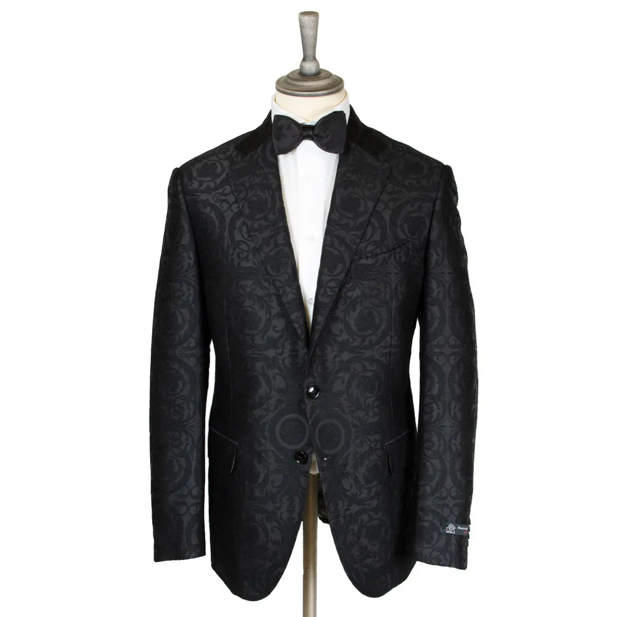 Black Wool &amp; Silk Jacquard Woven Jacket  Robert Old   