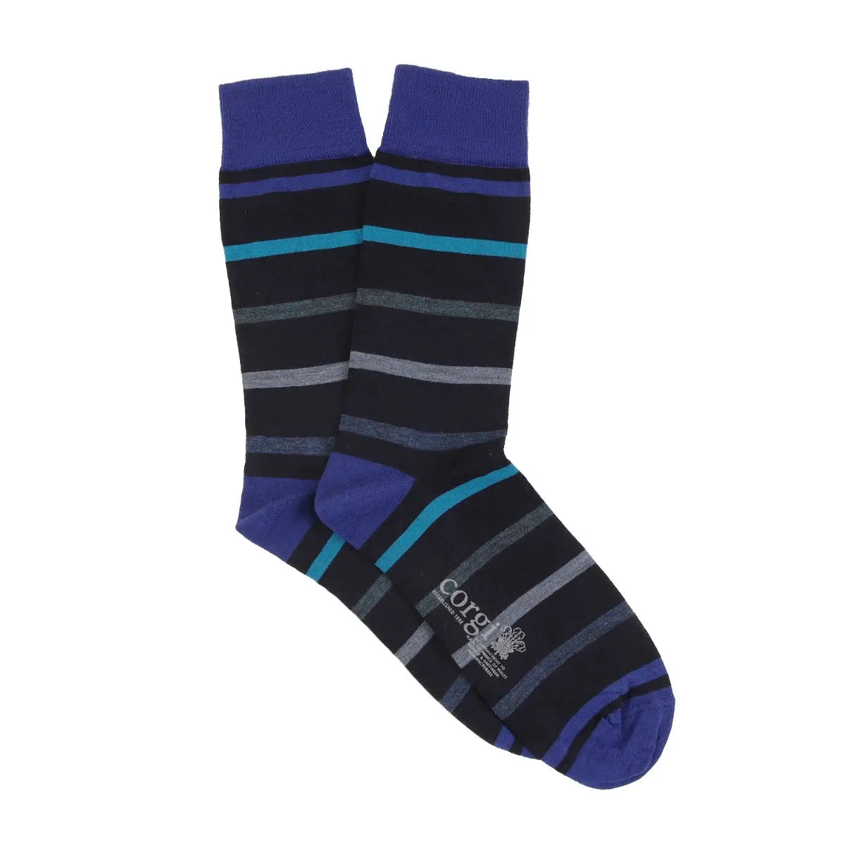 Navy Stripe Merino Wool Socks  Robert Old   