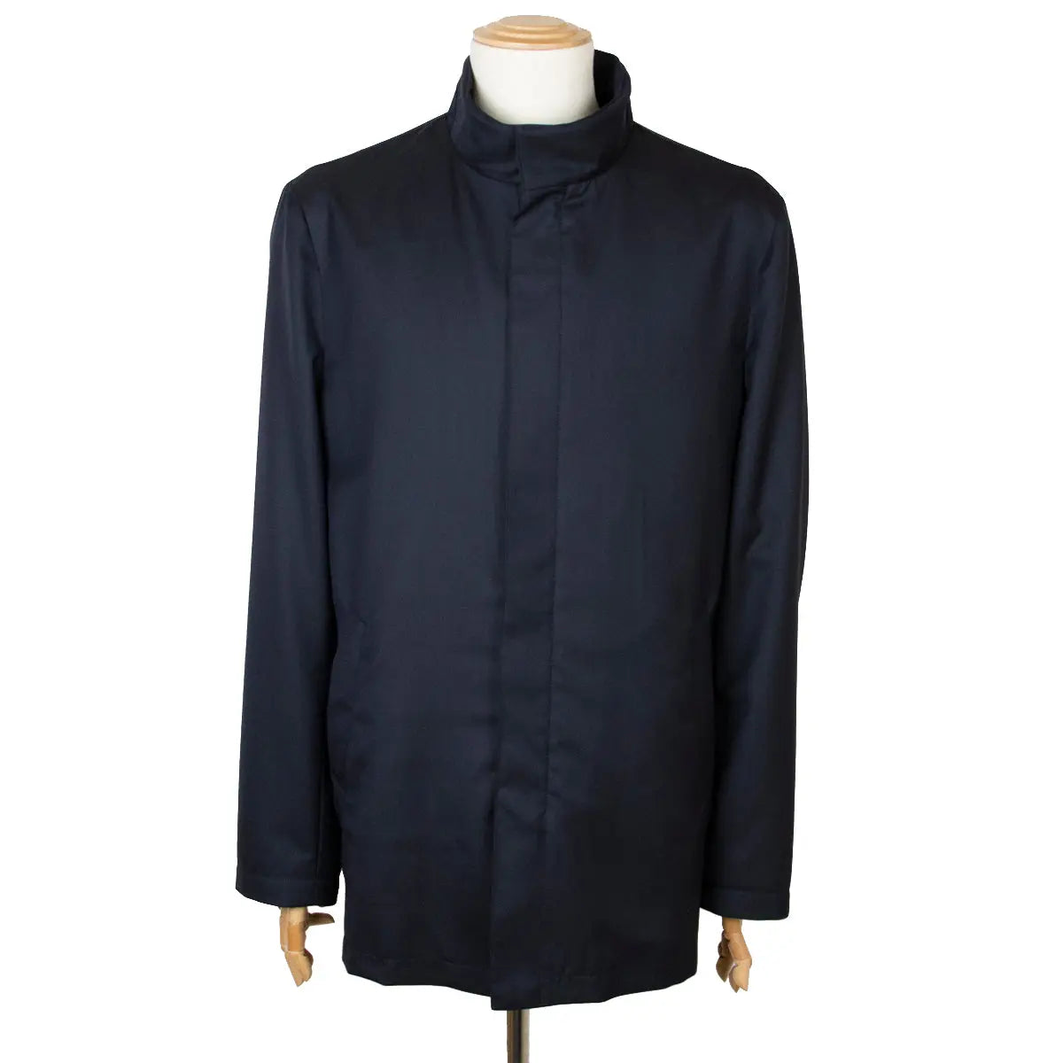 Navy Lightweight Wool Longline Overcoat  Robert Old   