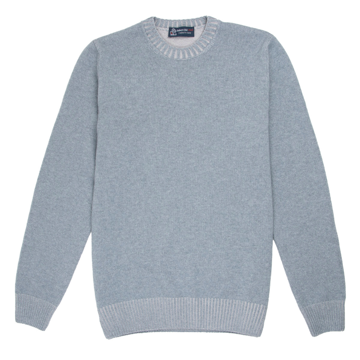 Ice Blue Wool & Cashmere Blend Crew Neck Jumper  Robert Old   