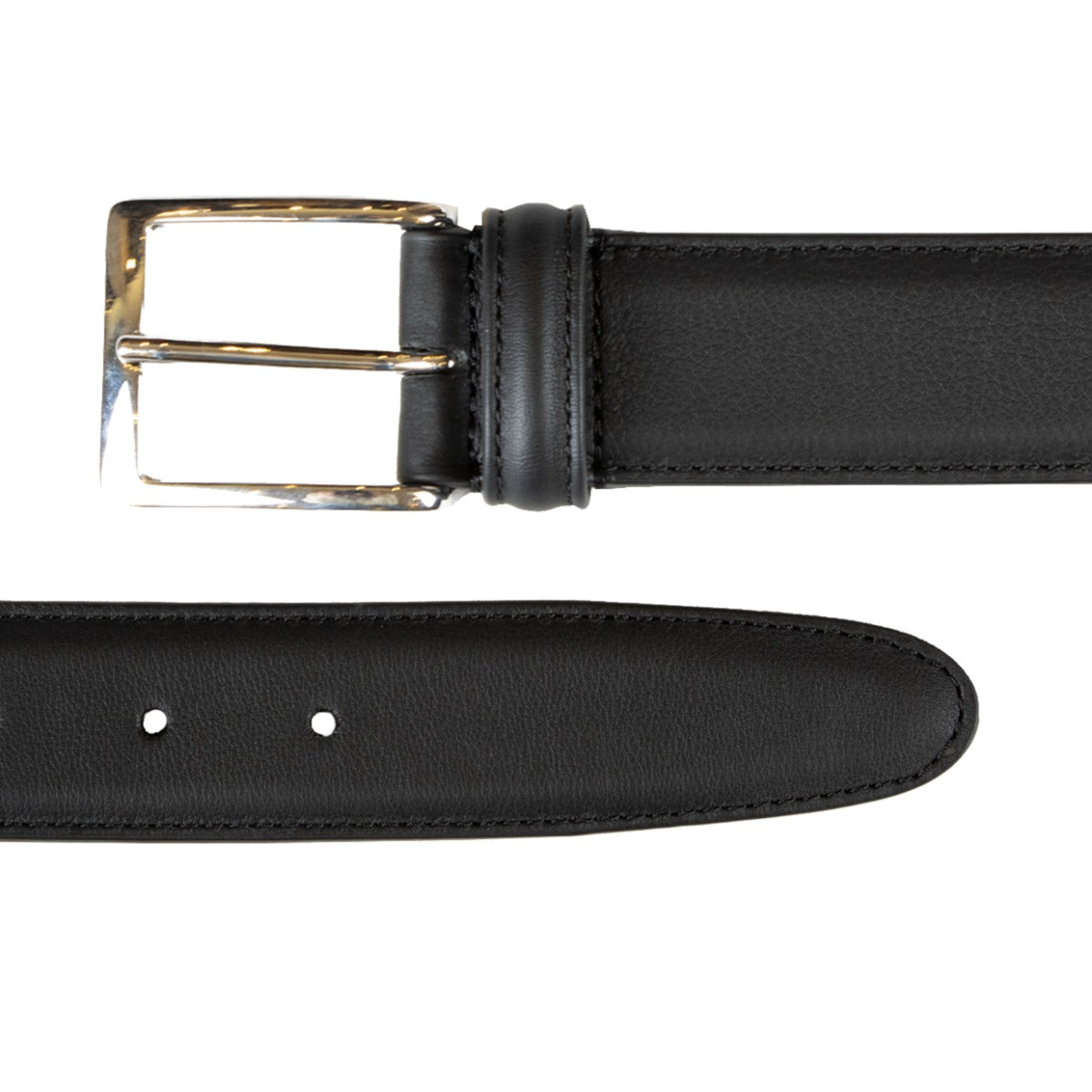 Black Calf Leather Silver Buckle Belt  Robert Old   