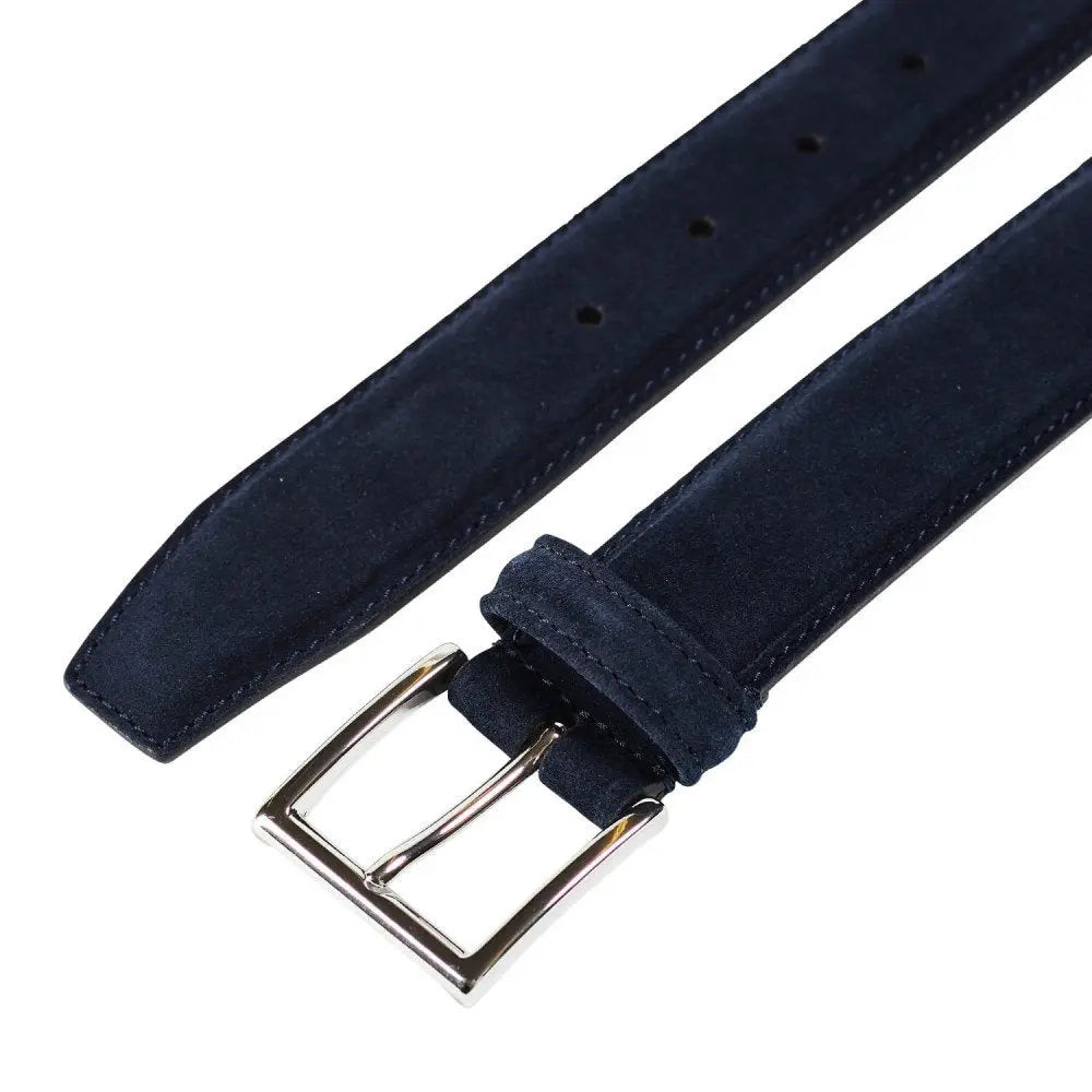 Navy Suede Belt with Silver Buckle  Crockett & Jones   