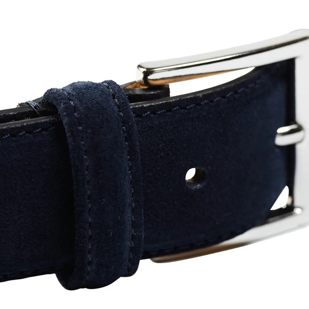 Navy Suede Belt with Silver Buckle  Crockett & Jones   