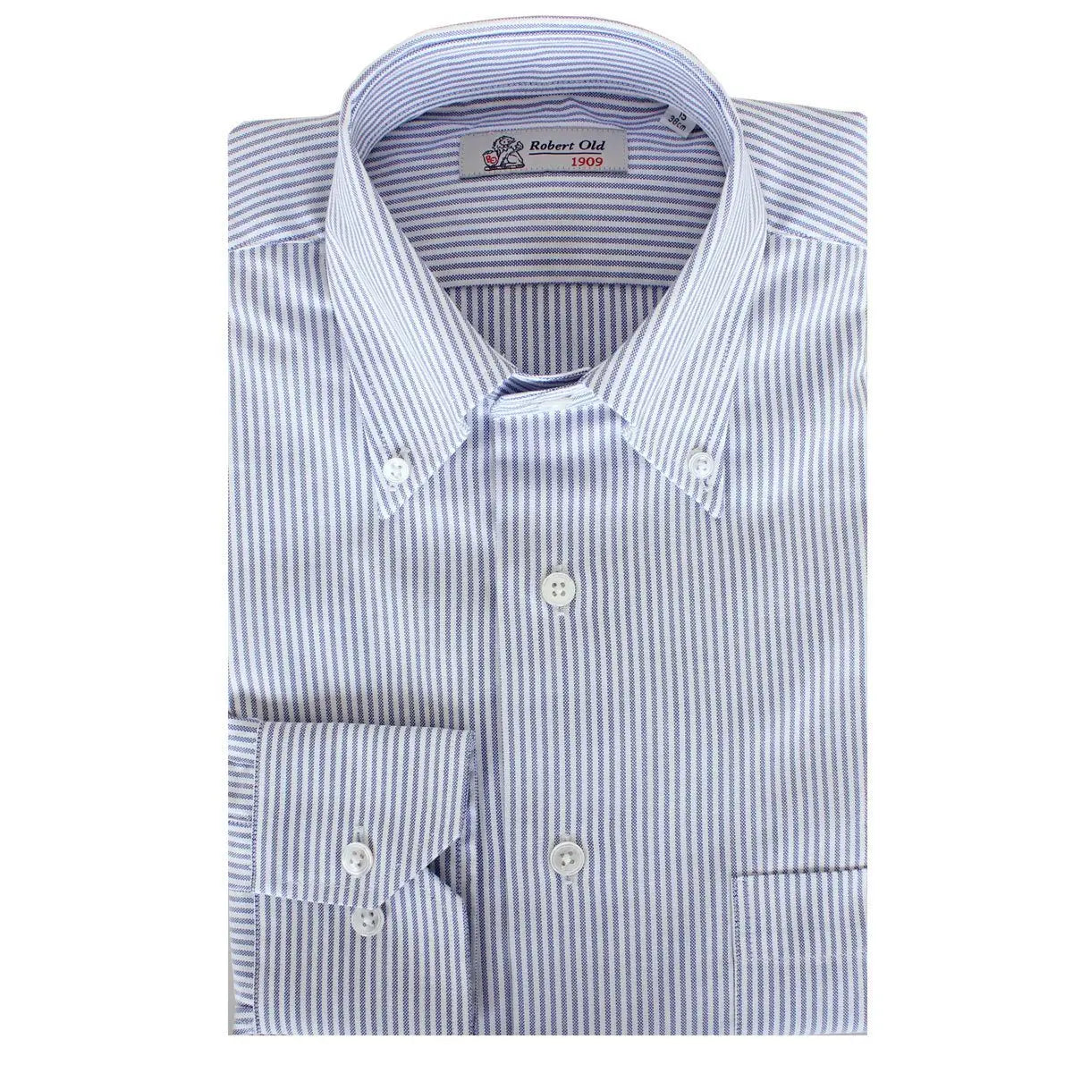 Swiss Cotton Blue Stripe Oxford Shirt  Robert Old   