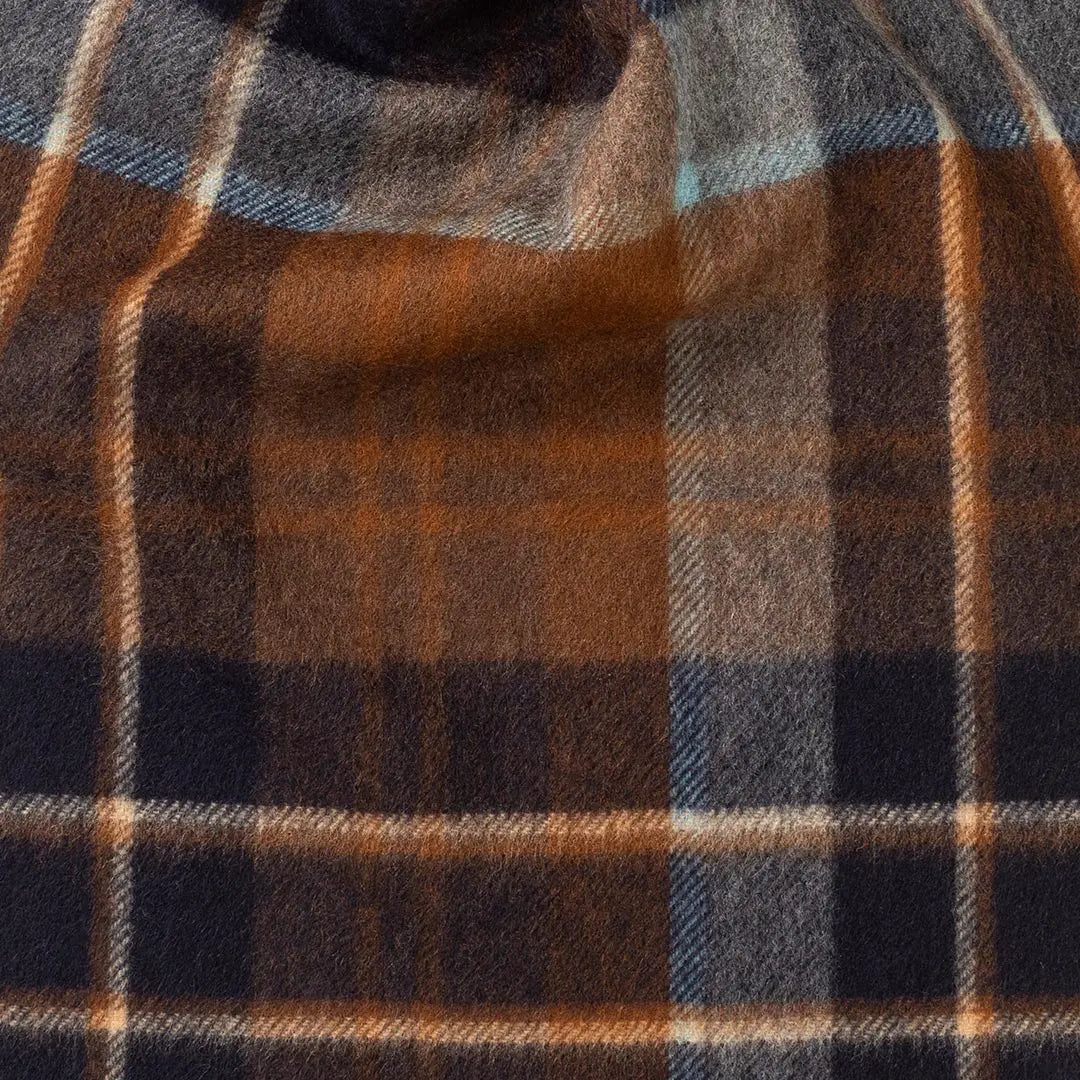 Navy and Brown 100% Cashmere Modern Tartan and Plaid Scarf  Robert Old   