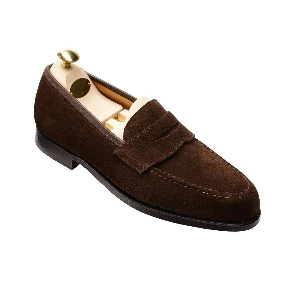 Dark Brown Boston Suede Penny Loafer  Crockett &amp; Jones   