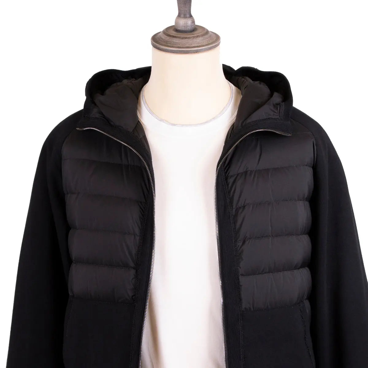 Black 'Chirico' Quilted Goose Down Hooded Jacket  Moorer   