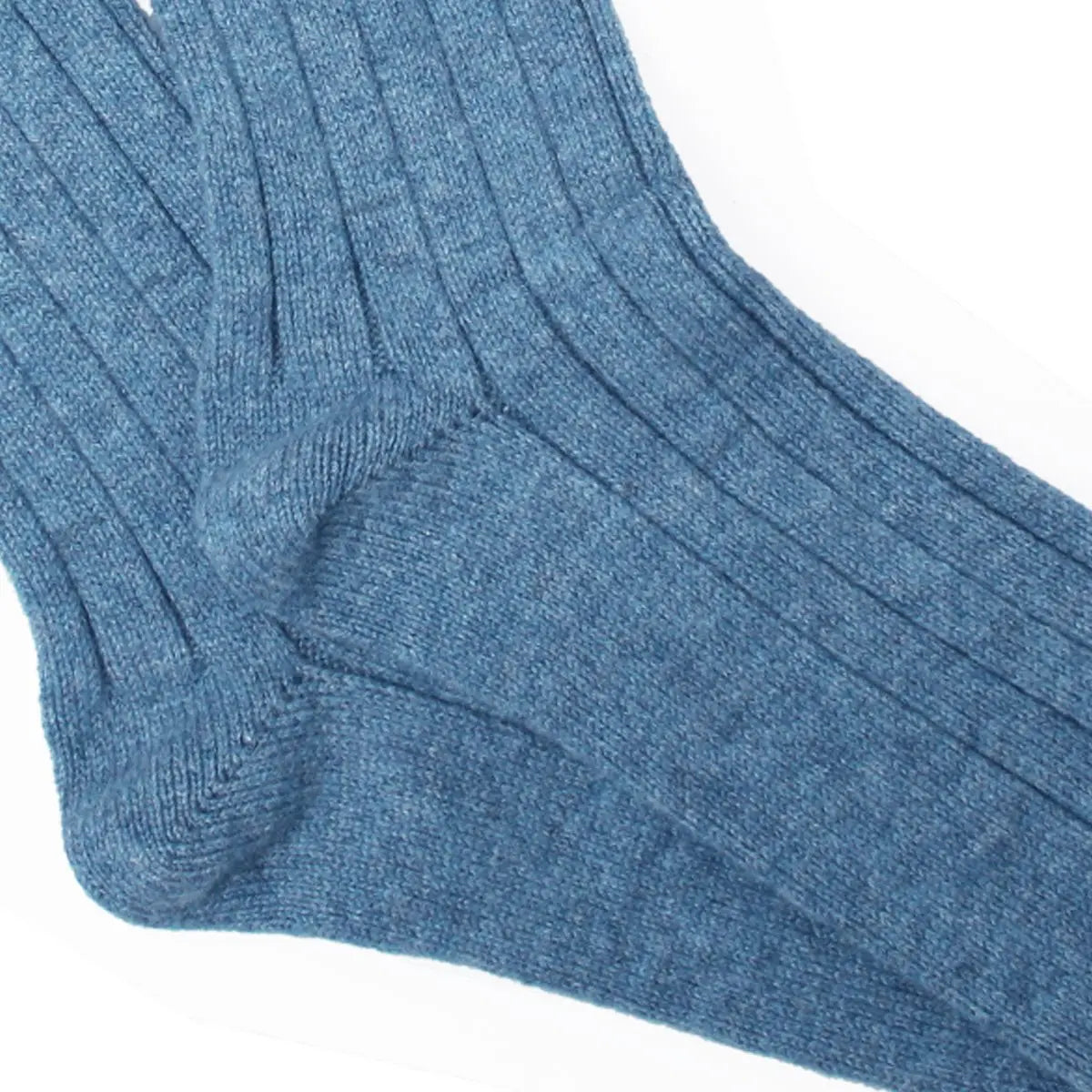 Lapis Blue Ribbed Cashmere Blend Socks  Robert Old   