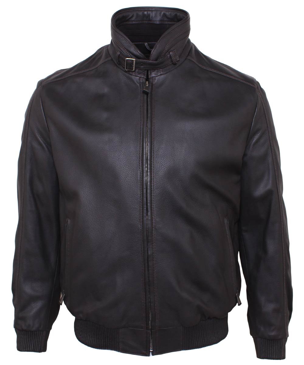 Dark Brown Bomber Style Deerskin Leather Jacket  Robert Old   