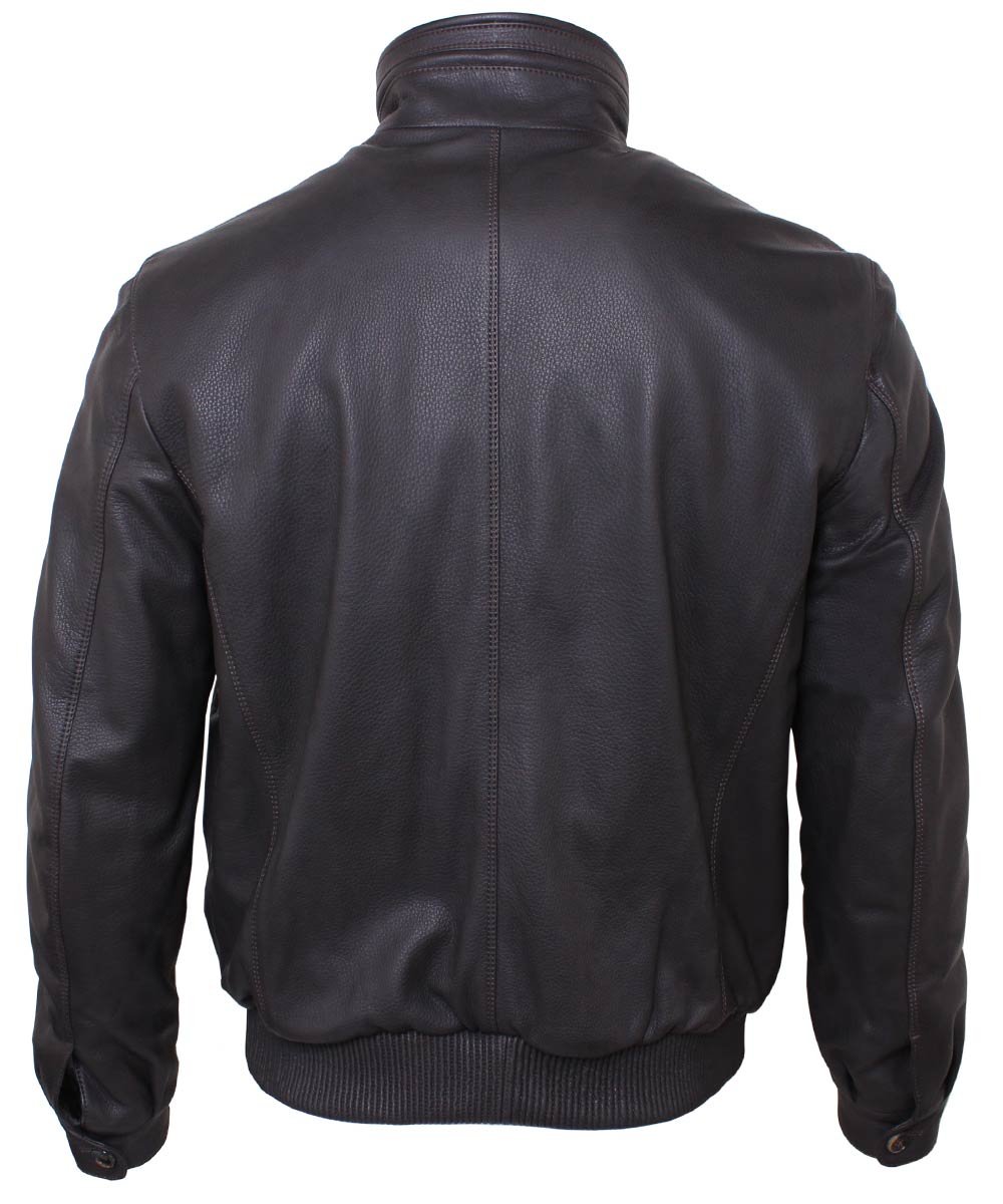 Dark Brown Bomber Style Deerskin Leather Jacket  Robert Old   