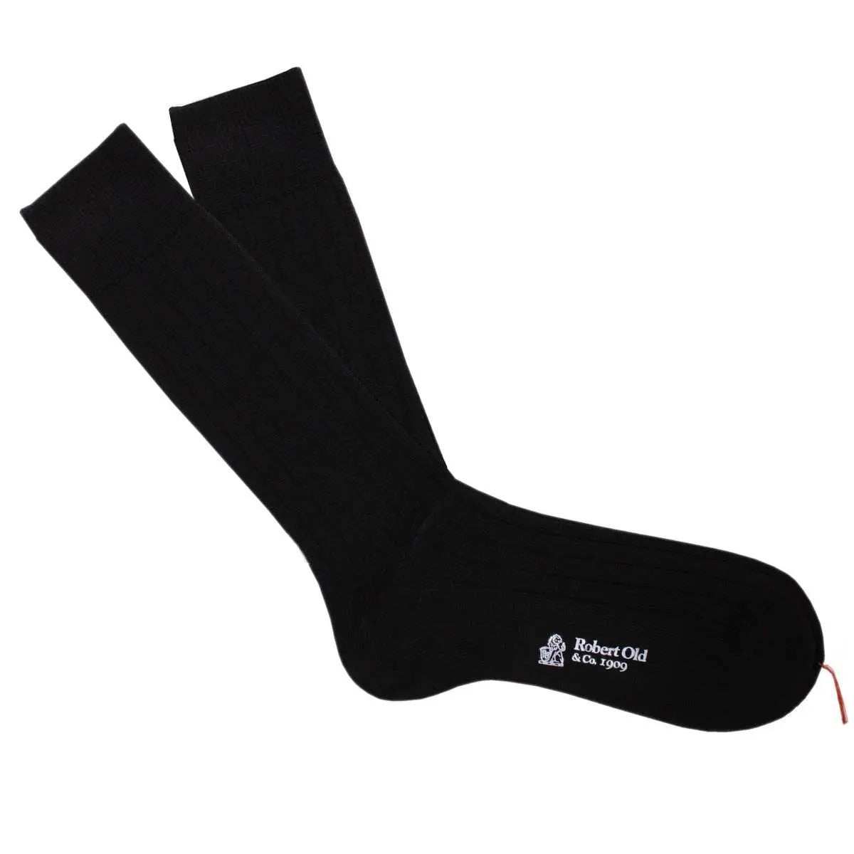 Black Wool Ribbed Socks  Robert Old   