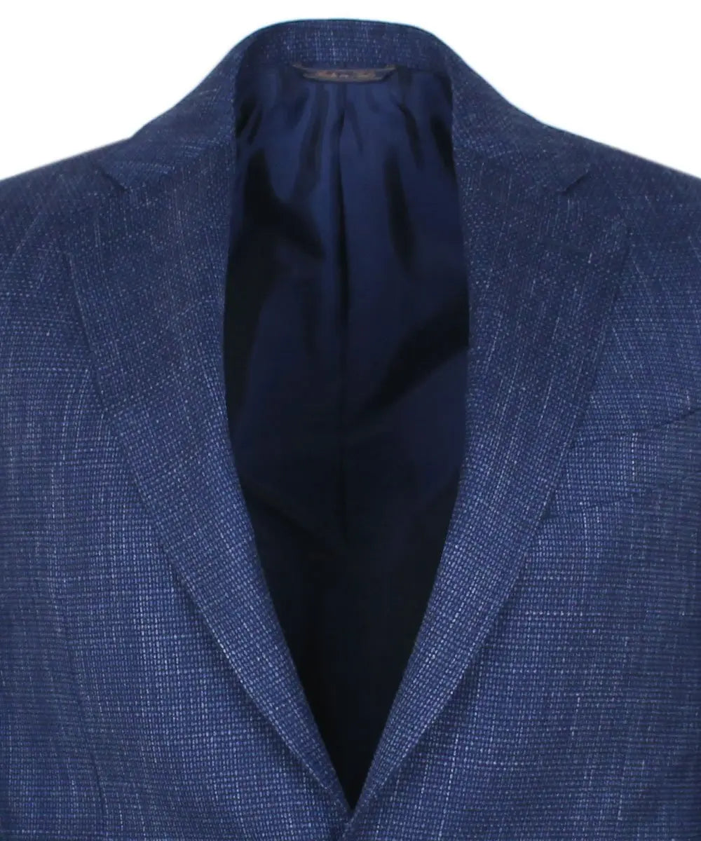 Blue Wool &amp; Linen Textured Weave Blazer  Robert Old   