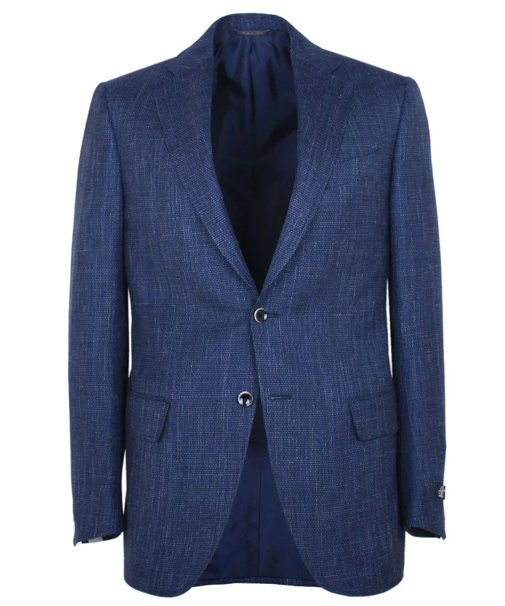 Blue Wool & Linen Textured Weave Blazer  Robert Old   