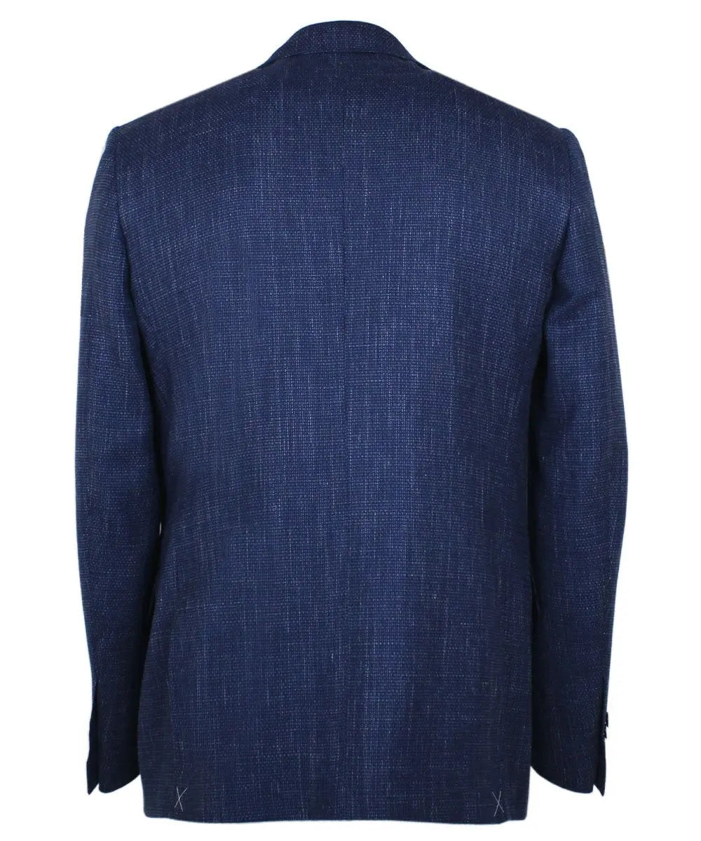 Blue Wool & Linen Textured Weave Blazer  Robert Old   