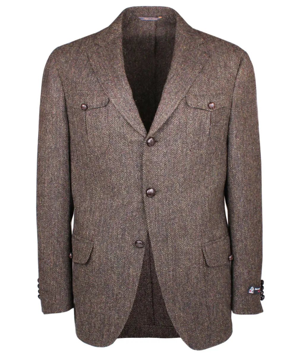 Brown Herringbone Tweed Blazer  Robert Old   