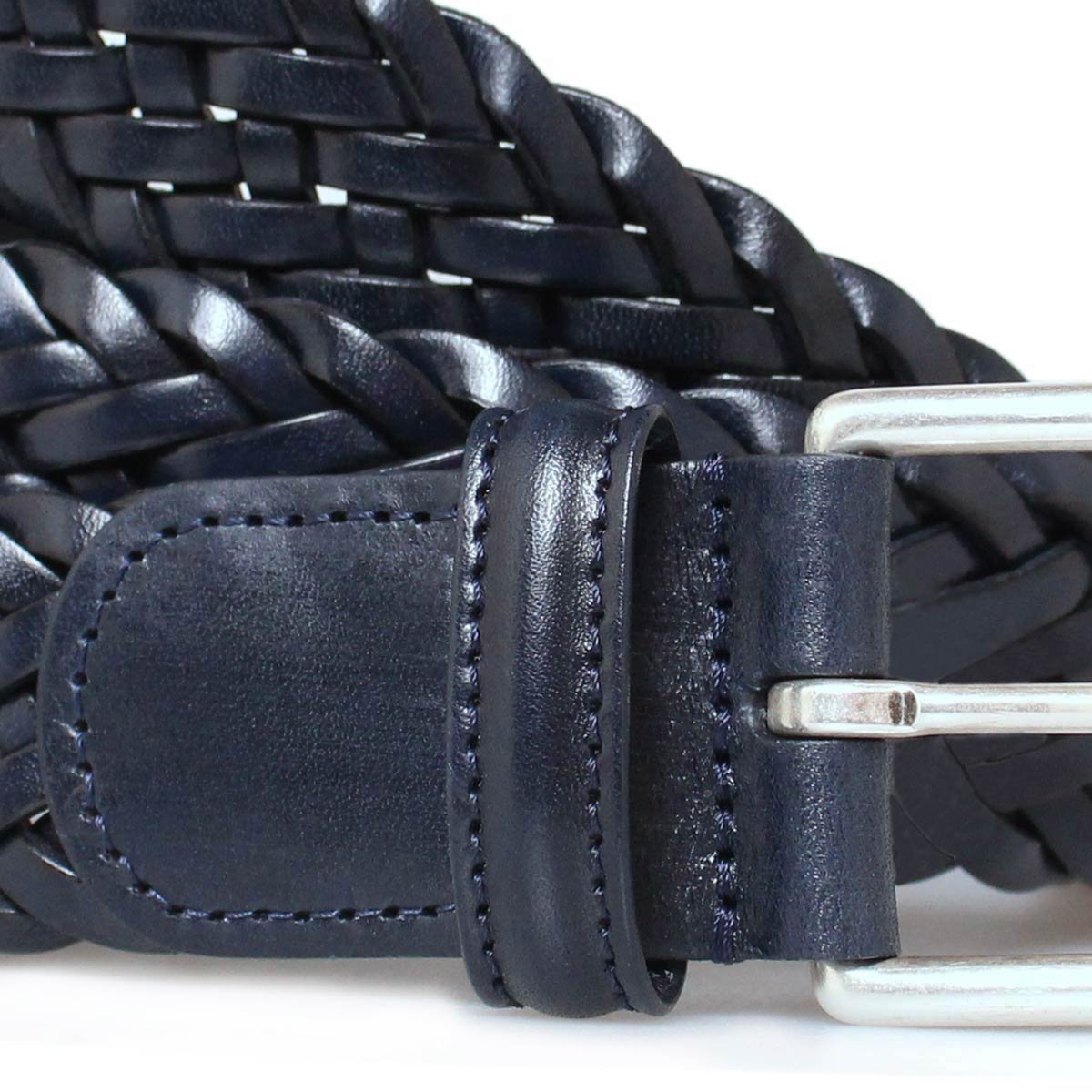 Navy Woven Leather Belt  Robert Old   