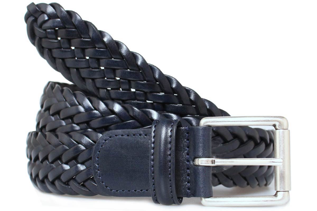 Navy Woven Leather Belt  Robert Old   